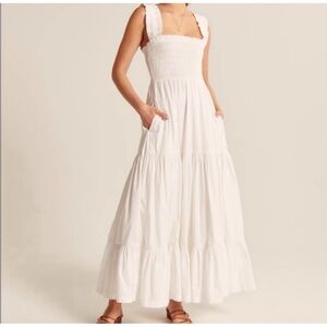 Abercrombie & Fitch Smocked Bodice Easy Maxi Dress White